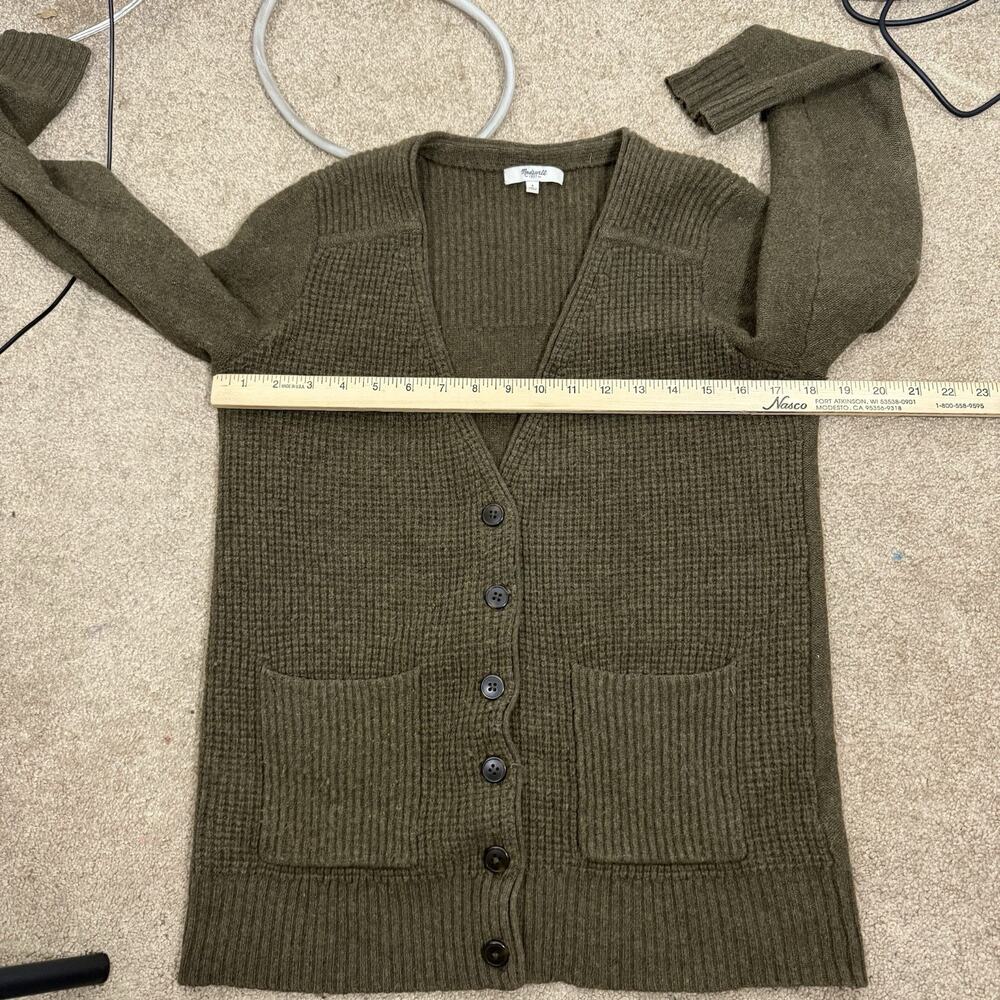 Madewell Merino Wool Rib Knit Cardigan Sweater Olive Green Button Front S - Picture 5 of 7